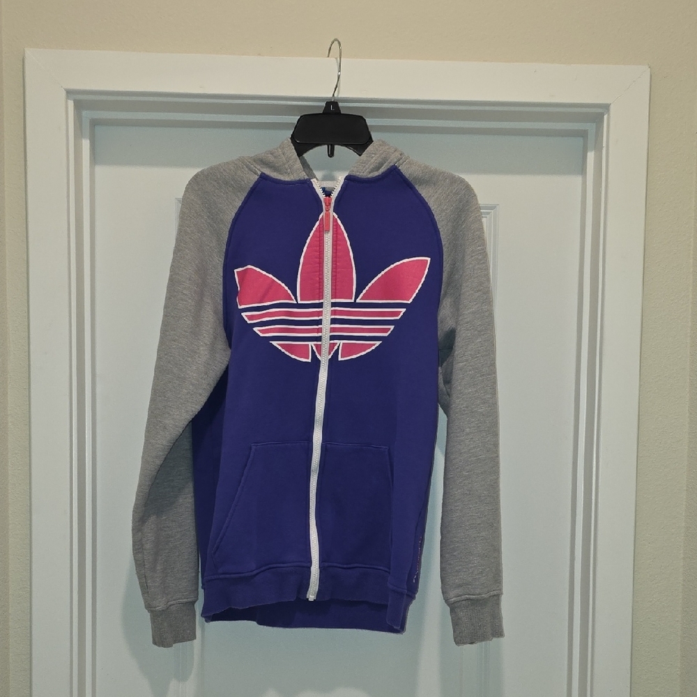 Adidas Purple and Gray Hoodie with Pink Logo